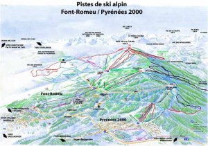 Plano de las estaciones de Font Romeu y Pyrénnées 2000 con todas sus pistas.
